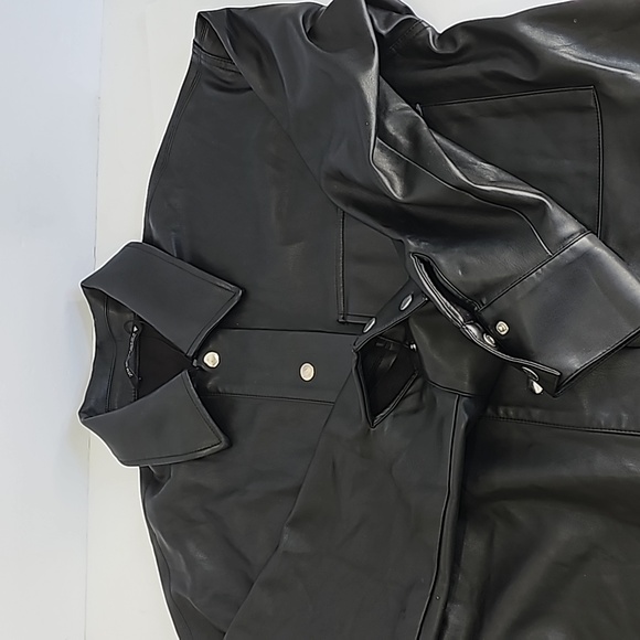 Zara Oversized Vegan Leather Jacket Shirt long sleeves snap closure Size M - Picture 15 of 15